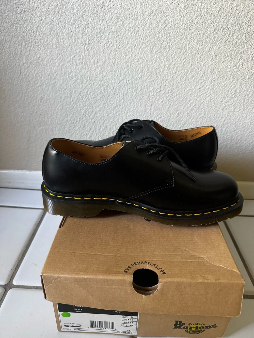 Dr. Martens Black 3-Eye Oxford with Yellow Stitching